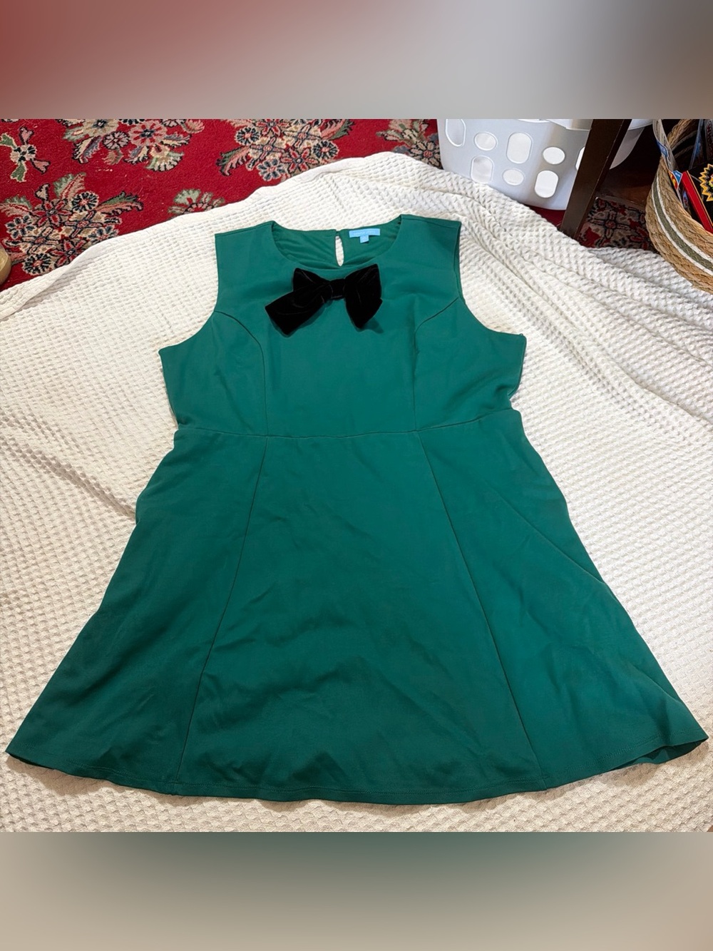 Green Bow-Accent Sleeveless Dress